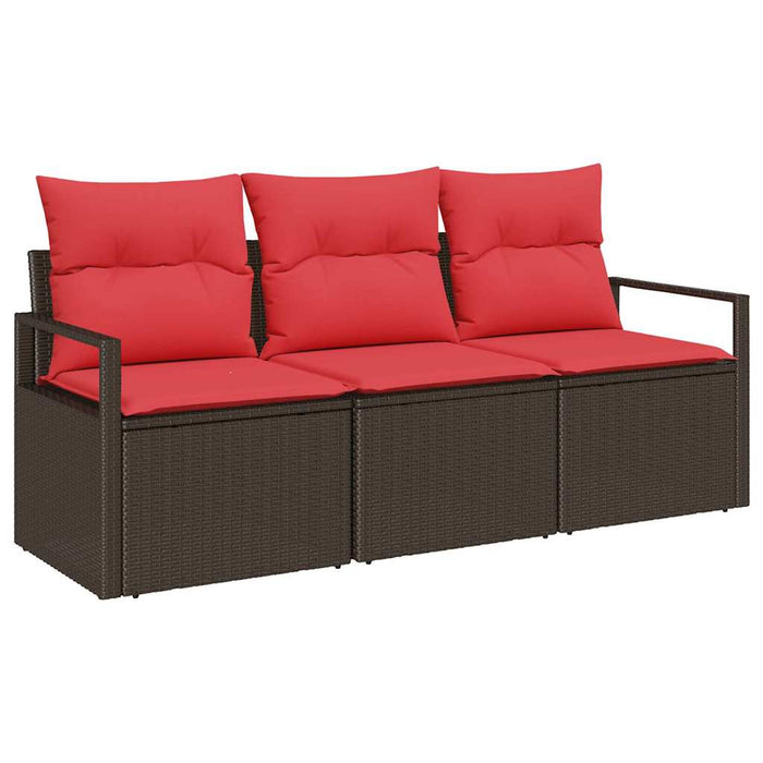 Set de canapele pentru grădină 3 pcs Maro și roșu poliratan WALTI