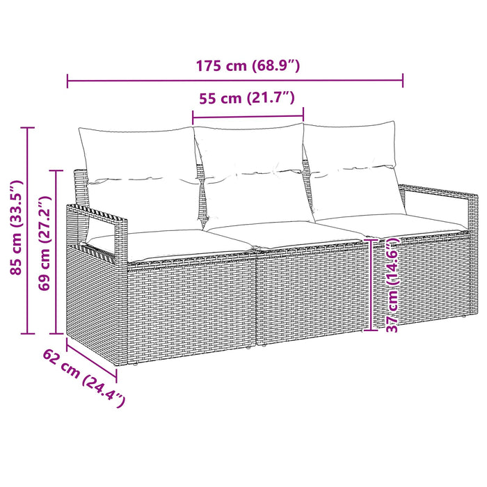 Set de canapele pentru grădină 3 pcs Maro și roșu poliratan WALTI