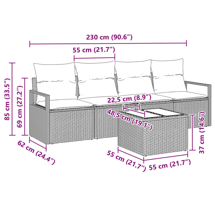 Set de canapea cu pernă 5 pcs Beige și Roșu poliratan WALTI