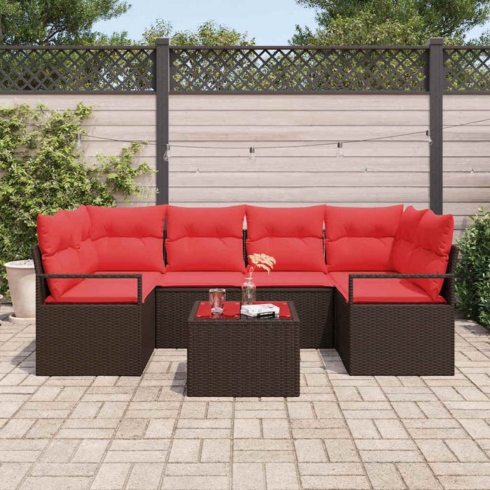 Set de canapele pentru grădină 7 pcs Beige și Roșu poliratan WALTI