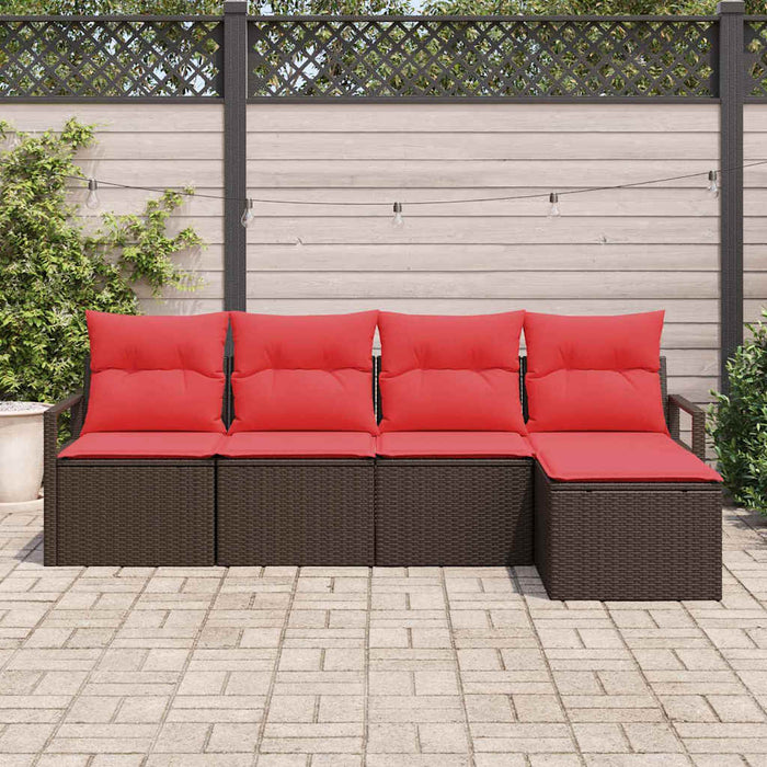 Set de canapea cu pernă 5 pcs Maro și roșu poliratan WALTI