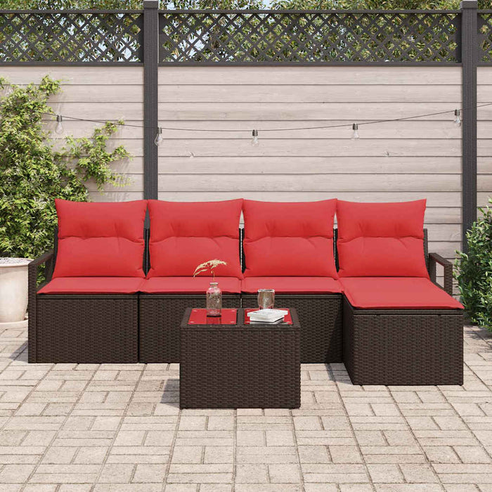 Set de canapea cu pernă 6 pcs Maro și roșu poliratan WALTI