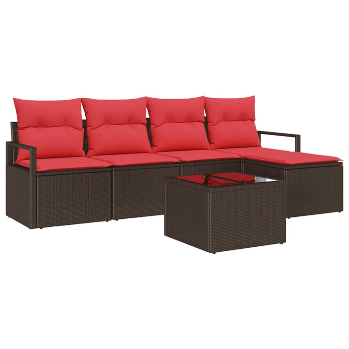 Set de canapea cu pernă 6 pcs Maro și roșu poliratan WALTI