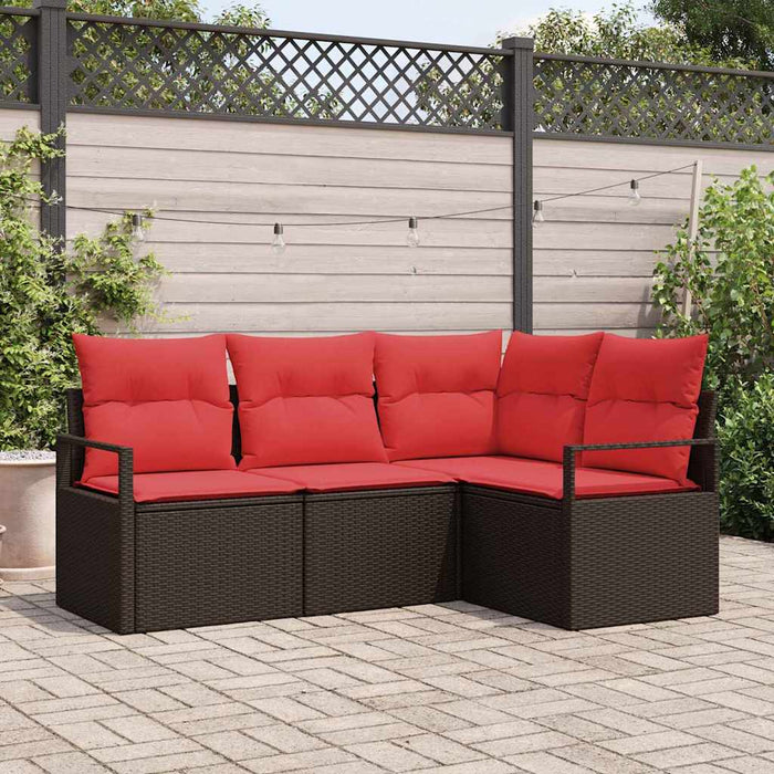Set de canapele pentru grădină 4 pcs Maro și roșu poliratan WALTI