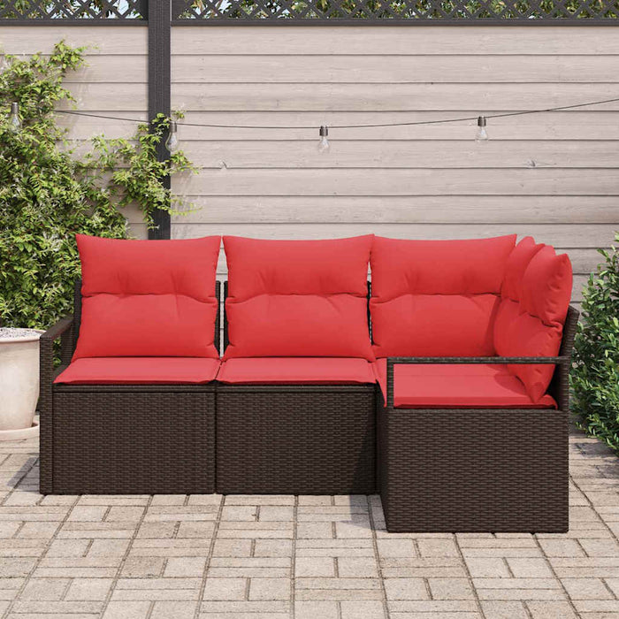 Set de canapele pentru grădină 4 pcs Maro și roșu poliratan WALTI