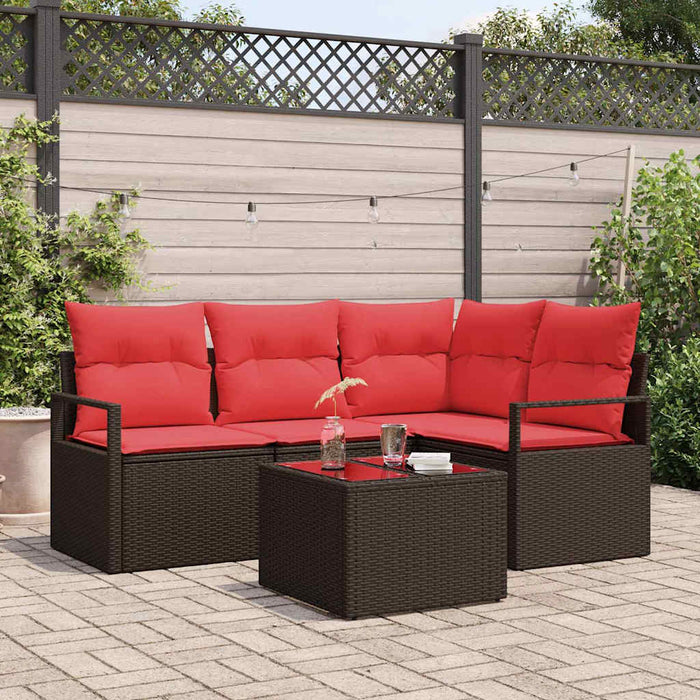 Set de canapele pentru grădină 5 pcs Maro și roșu poliratan WALTI