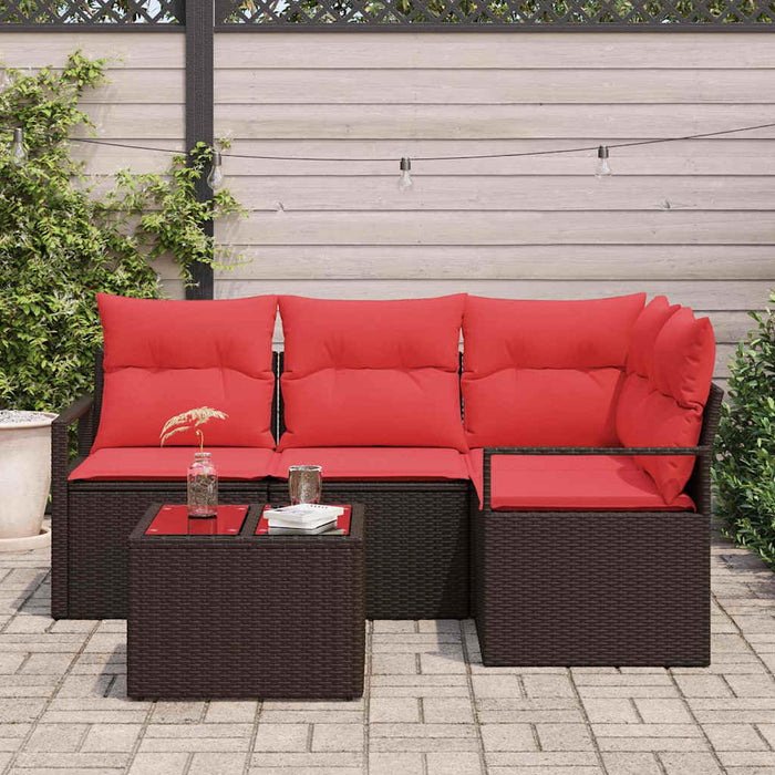 Set de canapele pentru grădină 5 pcs Maro și roșu poliratan WALTI