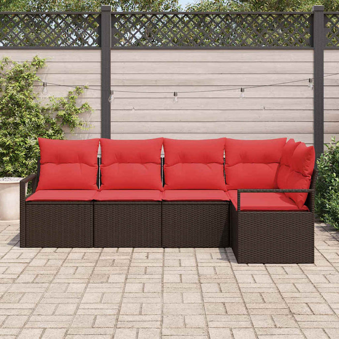 Set de canapele pentru grădină 5 pcs Maro și roșu poliratan WALTI