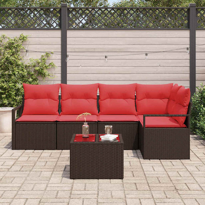 Set de canapele pentru grădină 6 pcs Maro și roșu poliratan WALTI