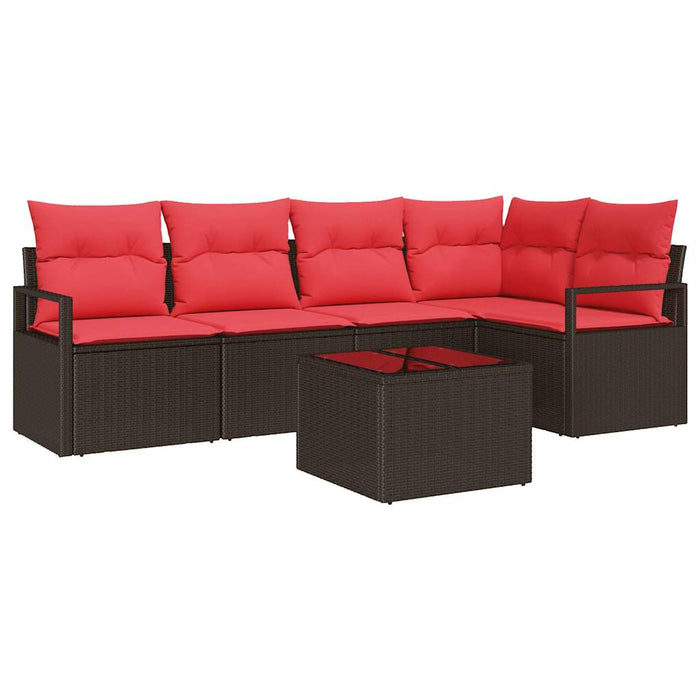 Set de canapele pentru grădină 6 pcs Maro și roșu poliratan WALTI