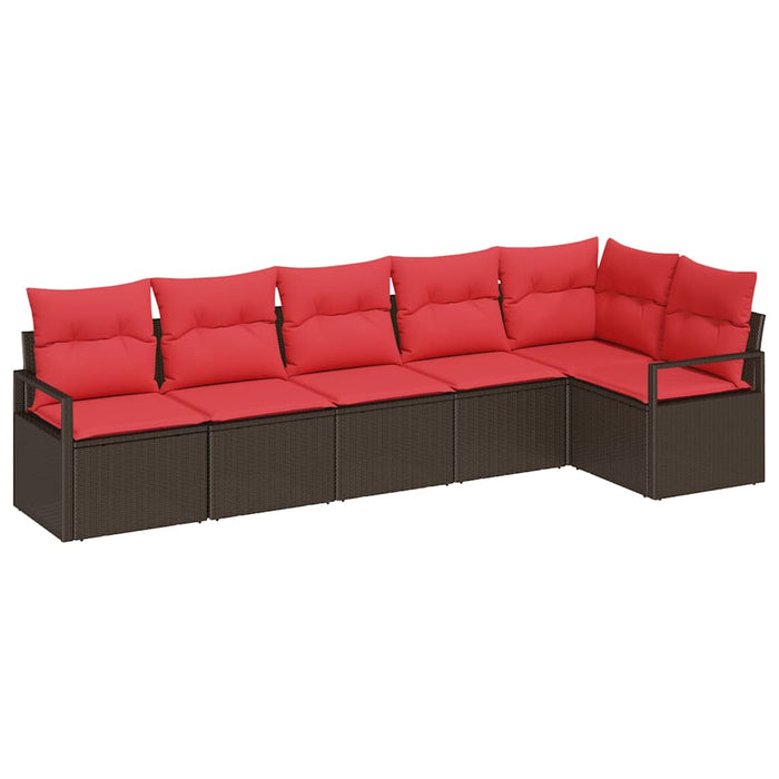 Set de canapele pentru grădină 6 pcs Maro și roșu poliratan WALTI