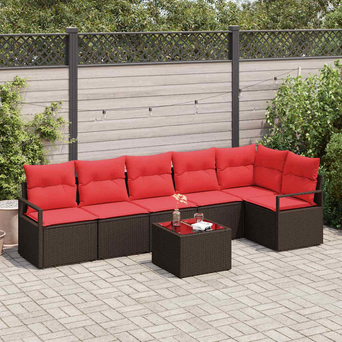 Set de canapele pentru grădină 7 pcs Maro și roșu poliratan WALTI