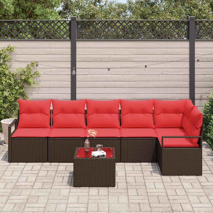 Set de canapele pentru grădină 7 pcs Maro și roșu poliratan WALTI