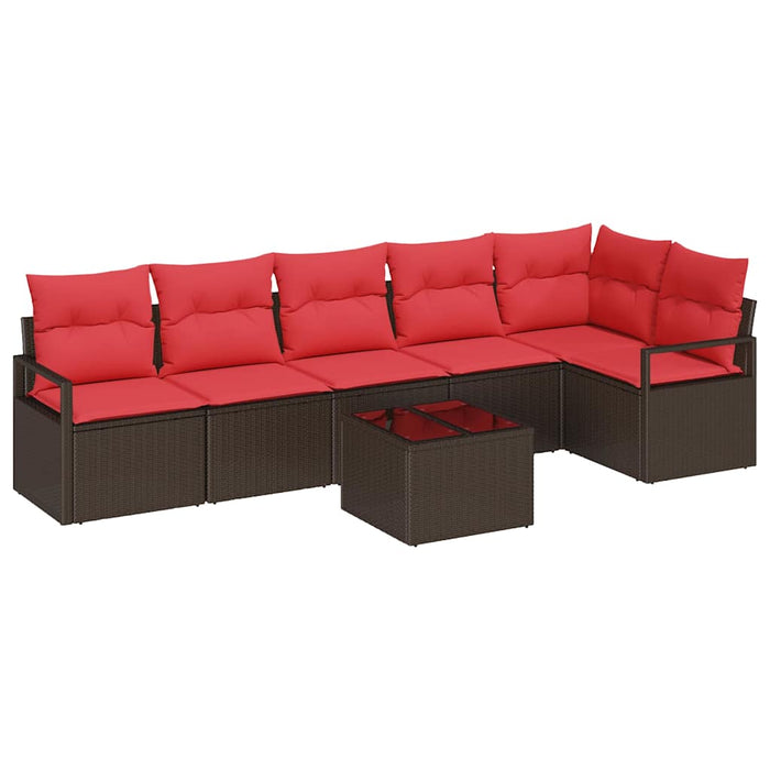 Set de canapele pentru grădină 7 pcs Maro și roșu poliratan WALTI
