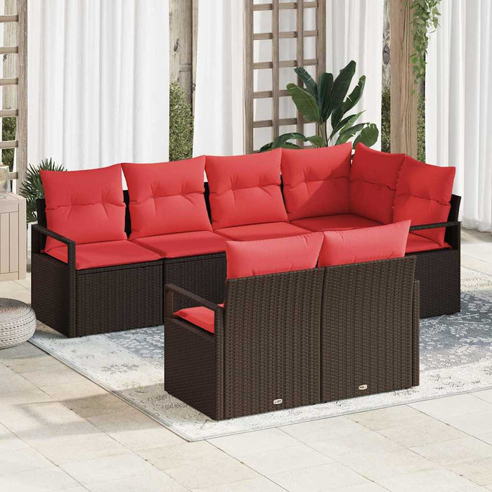 Set de canapele pentru grădină 7 pcs Maro și roșu poliratan WALTI