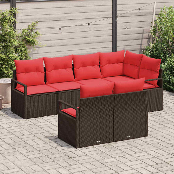 Set de canapele pentru grădină 7 pcs Maro și roșu poliratan WALTI