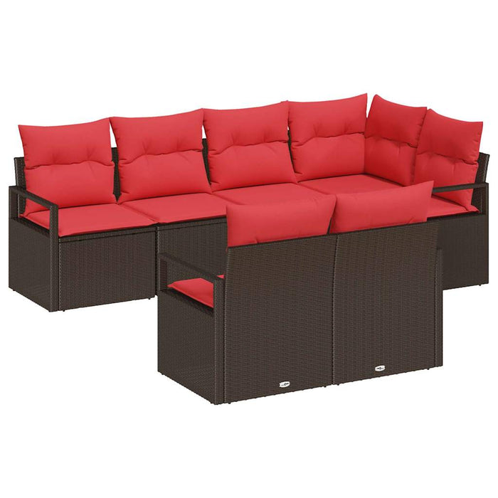 Set de canapele pentru grădină 7 pcs Maro și roșu poliratan WALTI