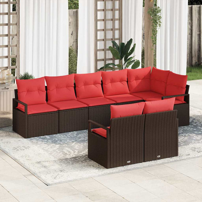 Set de canapele pentru grădină 8 pcs Maro și roșu poliratan WALTI