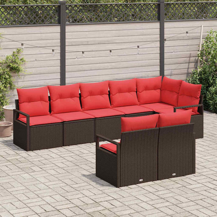 Set de canapele pentru grădină 8 pcs Maro și roșu poliratan WALTI
