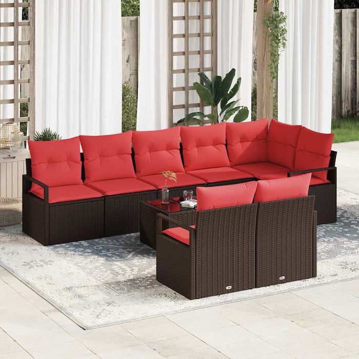 Set de canapele pentru grădină 9 pcs Maro și roșu poliratan WALTI