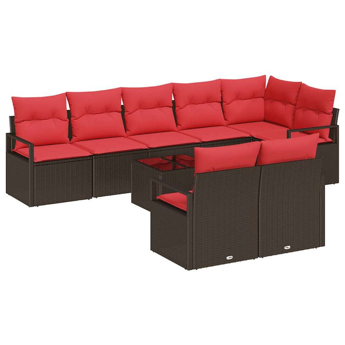 Set de canapele pentru grădină 9 pcs Maro și roșu poliratan WALTI