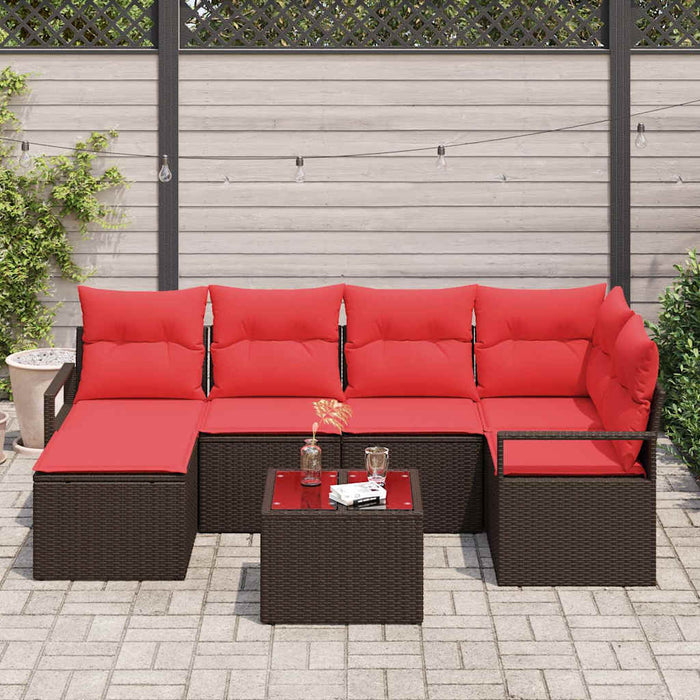 Set de canapea cu pernă 7 pcs Maro și roșu poliratan WALTI