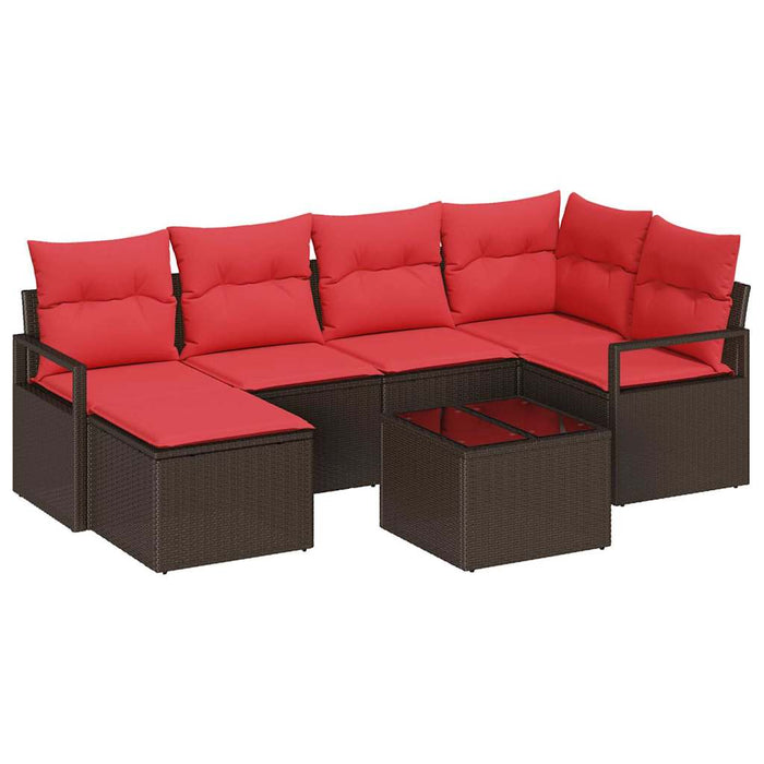 Set de canapea cu pernă 7 pcs Maro și roșu poliratan WALTI