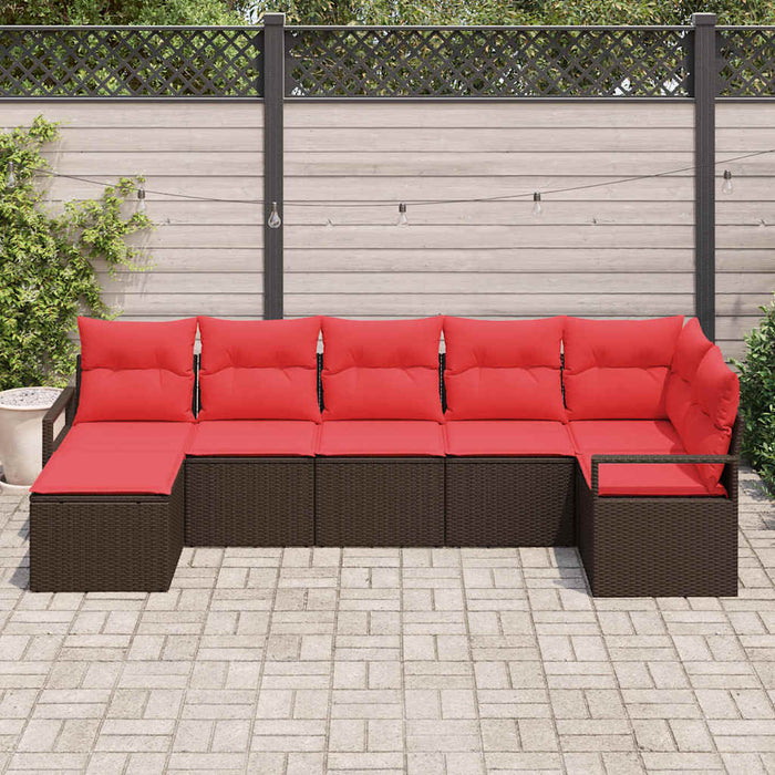 Set de canapea cu pernă 7 pcs Maro și roșu poliratan WALTI