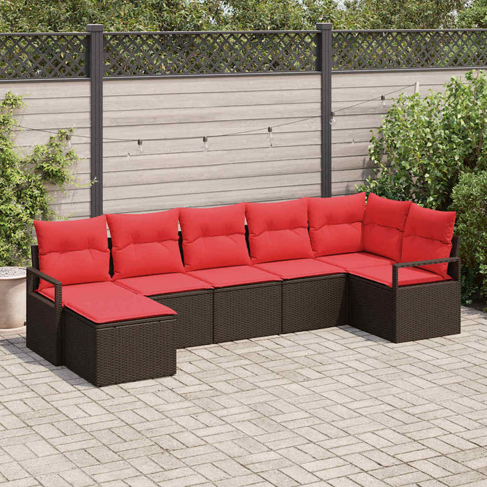 Set de canapea cu pernă 7 pcs Maro și roșu poliratan WALTI