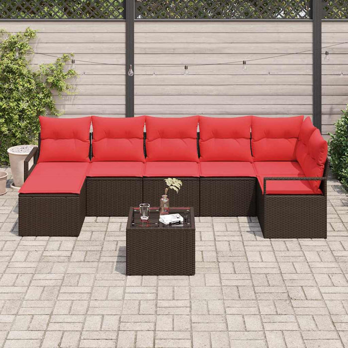 Set de canapea cu pernă 8 pcs Maro și roșu poliratan WALTI