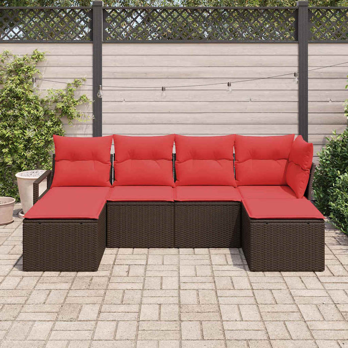 Set de canapea cu pernă 6 pcs Maro și roșu poliratan WALTI