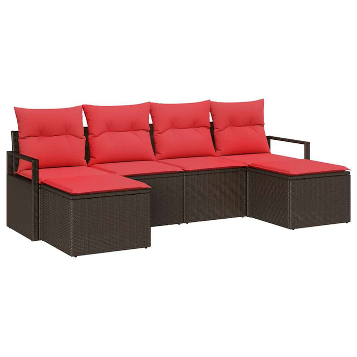 Set de canapea cu pernă 6 pcs Maro și roșu poliratan WALTI