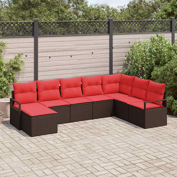 Set de canapea cu pernă 8 pcs Maro și roșu poliratan WALTI