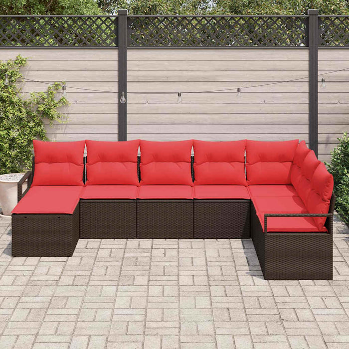Set de canapea cu pernă 8 pcs Maro și roșu poliratan WALTI