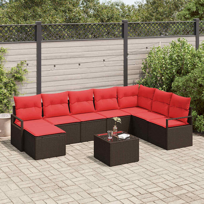 Set de canapea cu pernă 9 pcs Maro și roșu poliratan WALTI