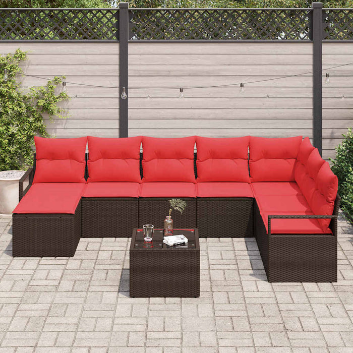 Set de canapea cu pernă 9 pcs Maro și roșu poliratan WALTI