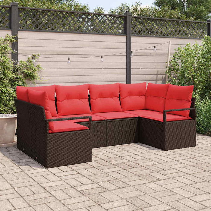 Set de canapele pentru grădină 6 pcs Maro și roșu poliratan WALTI