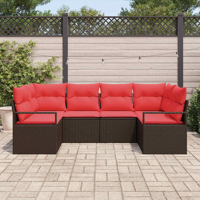 Set de canapele pentru grădină 6 pcs Maro și roșu poliratan WALTI
