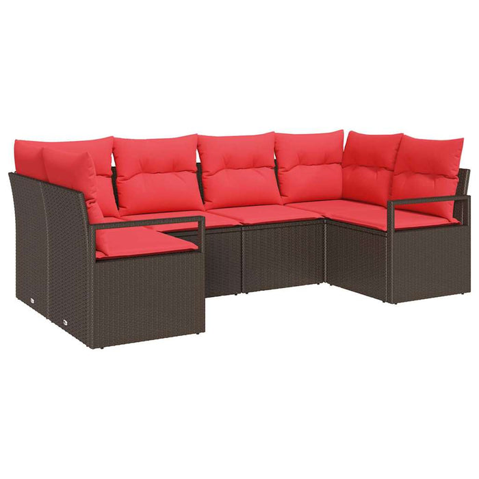 Set de canapele pentru grădină 6 pcs Maro și roșu poliratan WALTI