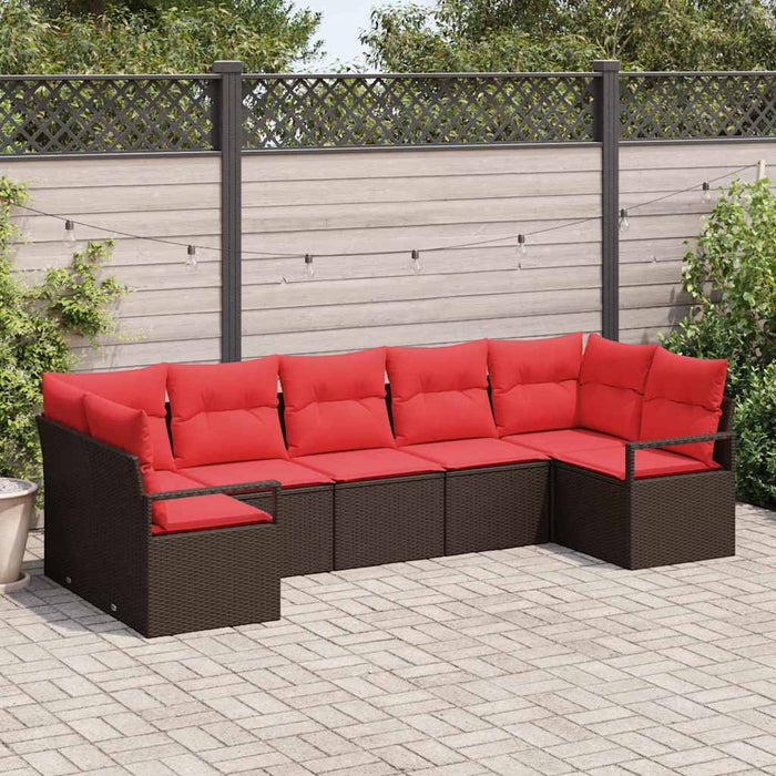 Set de canapele pentru grădină 7 pcs Maro și roșu poliratan WALTI