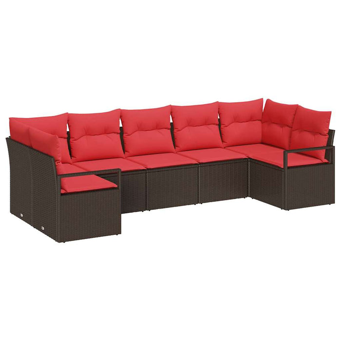 Set de canapele pentru grădină 7 pcs Maro și roșu poliratan WALTI