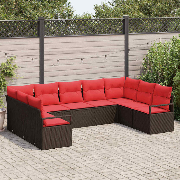Set de canapele pentru grădină 9 pcs Maro și roșu poliratan WALTI