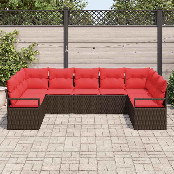 Set de canapele pentru grădină 9 pcs Maro și roșu poliratan WALTI