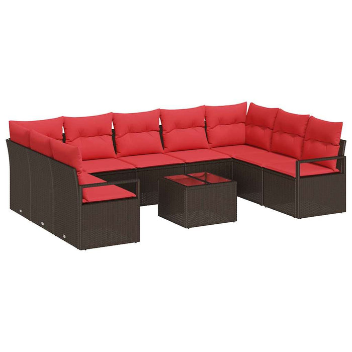 Set de canapele pentru grădină 10 pcs Maro și roșu poliratan WALTI
