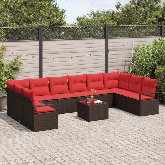 Set de canapele pentru grădină 11 pcs Maro și roșu poliratan WALTI