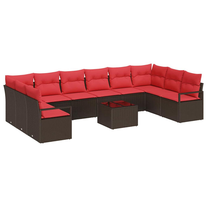 Set de canapele pentru grădină 11 pcs Maro și roșu poliratan WALTI