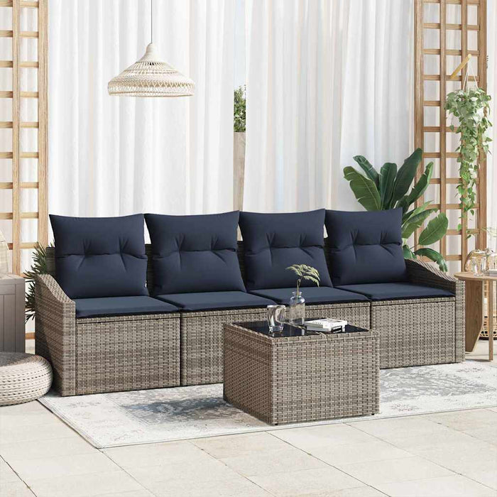 Set de canapea cu pernă 5 pcs Gri și bleumarin poliratan - WALTI WALTI