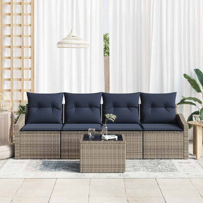 Set de canapea cu pernă 5 pcs Gri și bleumarin poliratan - WALTI WALTI