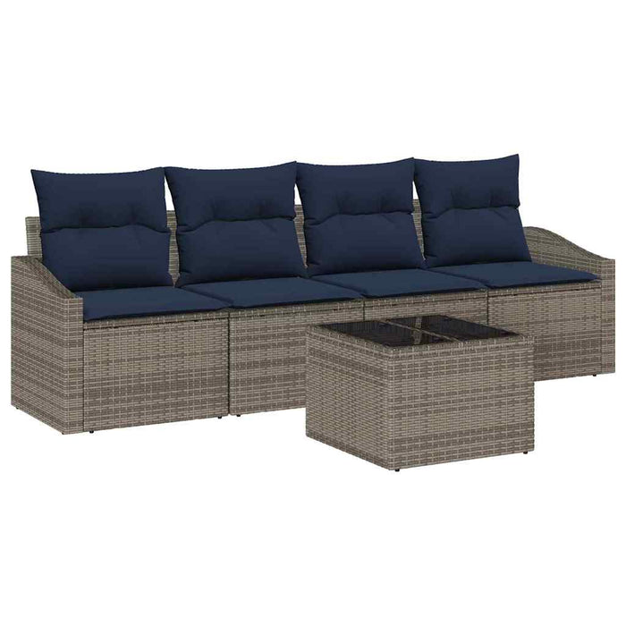 Set de canapea cu pernă 5 pcs Gri și bleumarin poliratan - WALTI WALTI