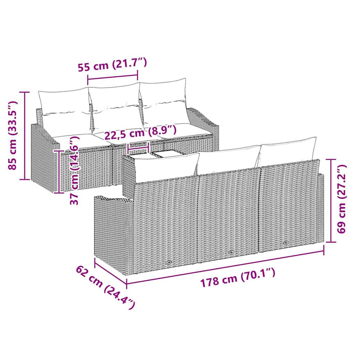 Set de canapele pentru grădină cu pernă 7 pcs Negru, Crem - WALTI WALTI